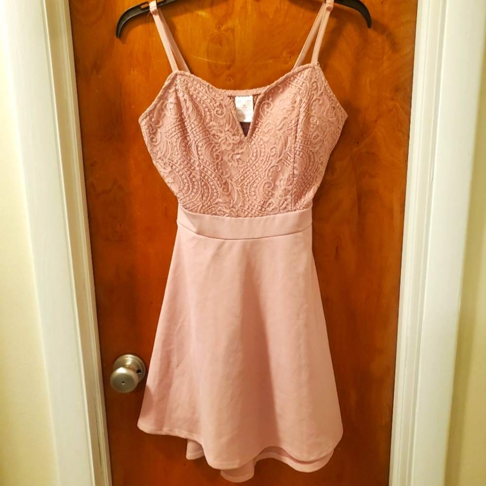 Juniors Notch Neck Blush Pink Dress